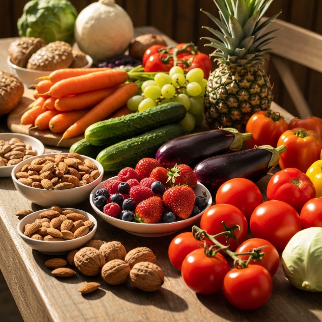 Colorful array of fresh vegetables and fruits